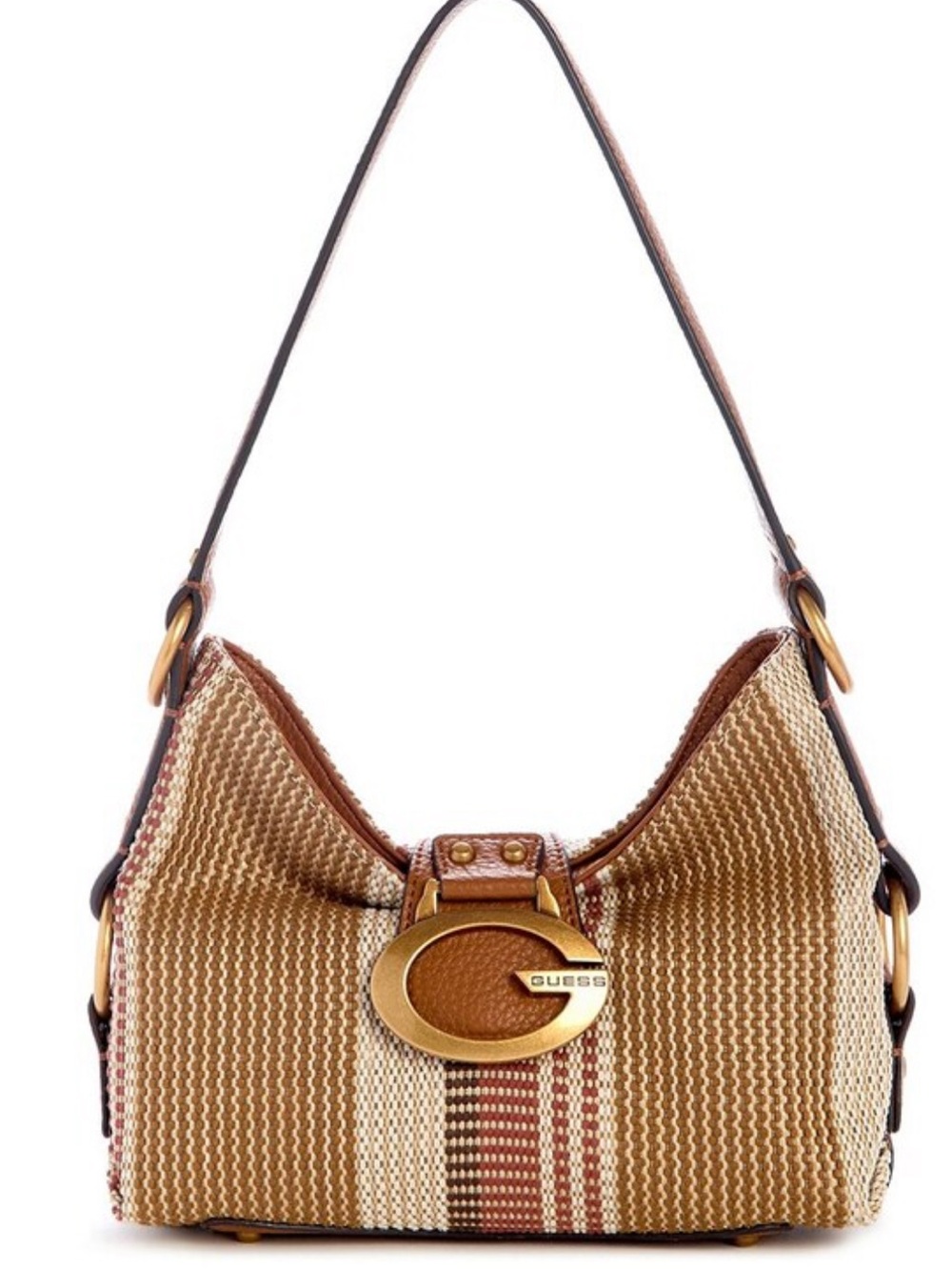 NWT Guess Striped Woven Shoulder Bag in Tan and Brown - Picture 4 of 8
